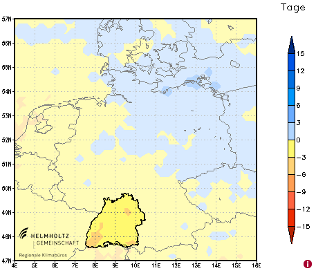 Situation in Deutschland 2011-2040 Veränderung Regentage Datengrundlage; Klimamodell A1B ECHAM5