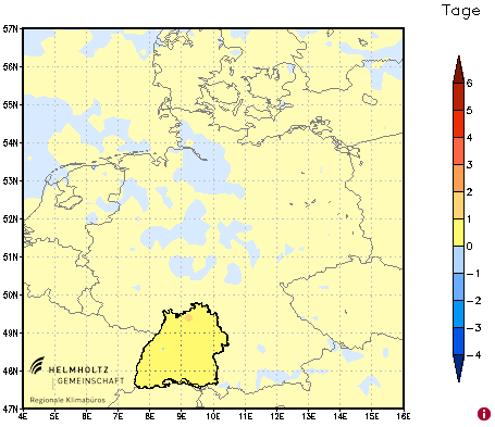 Situation in Deutschland 2011-2040 Veränderung Anzahl Trockenperioden (Tage) Trockenperiode = Mehrere, zusammenhängende Tage mit < 1 mm Regen Anzahl Trockenperioden =