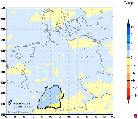 Situation in Deutschland 2011-2040 Veränderung Tage mit Starkniederschlägen im Sommer Starkniederschlag = > 10 mm Regen