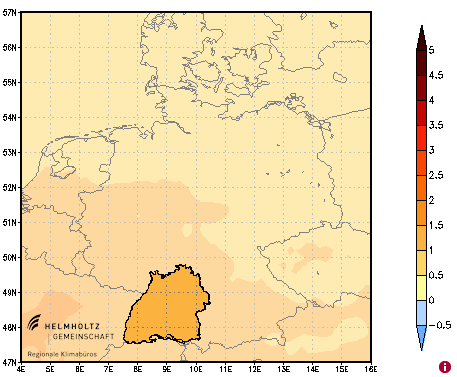 Regionale Situation 2011-2040 Veränderung Temperatur im Sommer K Datengrundlage; Klimamodell A1B ECHAM5