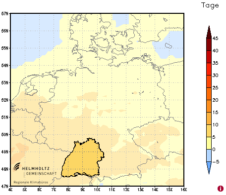 Regionale Situation 2011-2040 Veränderung Sommertage (Maximum 25 C) Datengrundlage; Klimamodell A1B