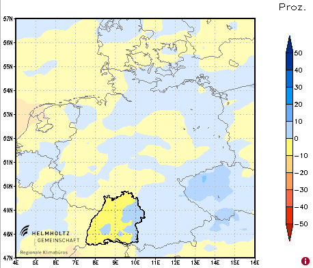 Situation in Deutschland 2011-2040 Veränderung Regenmenge im Sommer Datengrundlage; Klimamodell A1B