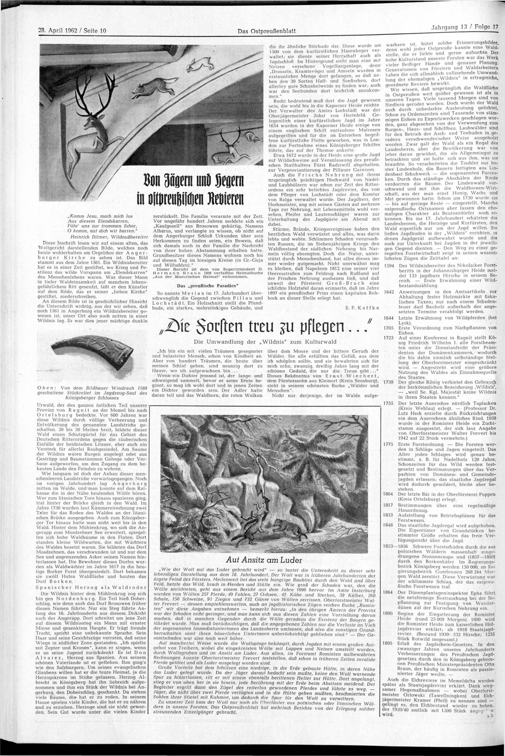 28. April 1962 / Seite 10 Das Ostpreußenblatt Komm Jesu, mach mich los Aus diesem Elendskarren, Führ' uns zur frommen Schar, O komm, auf dich wir harren.