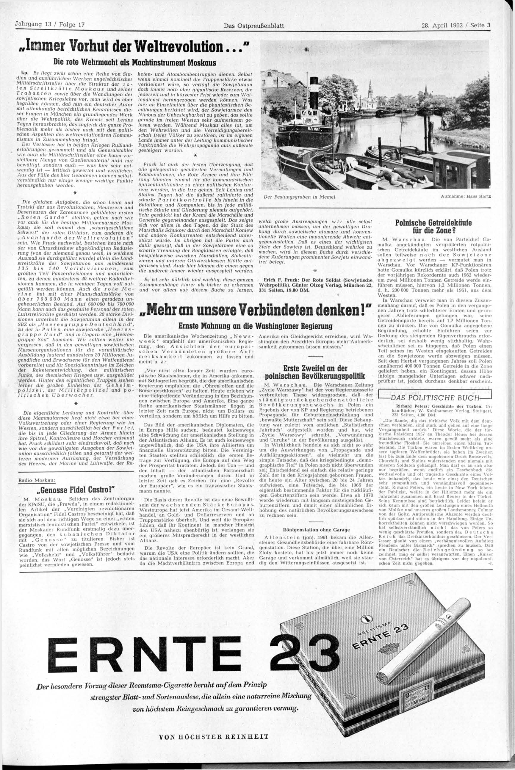 Das Ostpreußenblatt 28. April 1962 / Seite 3 ff Immer Vorhut der Weltrevolution..." Die rote Wehrmacht als Machtinstrument Moskaus kp.