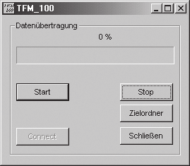TFM 100 und verlangt nach kurzer Zeit einen USB- Treiber. Dieser Treiber (ftd2xx.inf) befindet sich auf der mitgelieferten Treiber-Diskette. Legen Sie die Diskette in Ihr Diskettenlaufwerk.