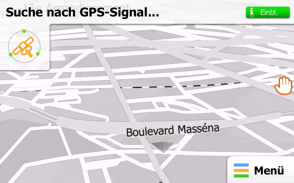 Wenn es keine GPS-Position gibt, wird die Karte in Schwarzweiß angezeigt:.
