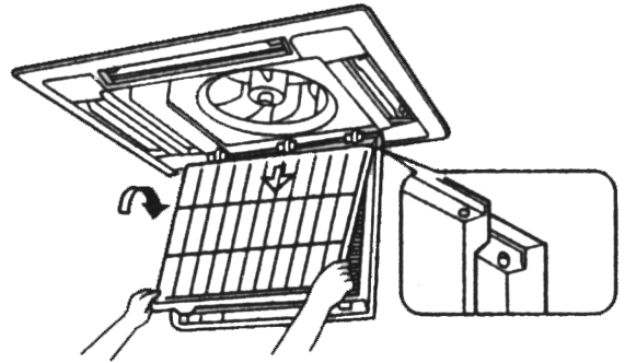 5 - Drücken Sie die FILTER Taste auf der Fernbedienung Ihres Klimagerätes. Das Luftansauggitter mit dem Luftfilter hebt sich und schließt mit der Blende ab.