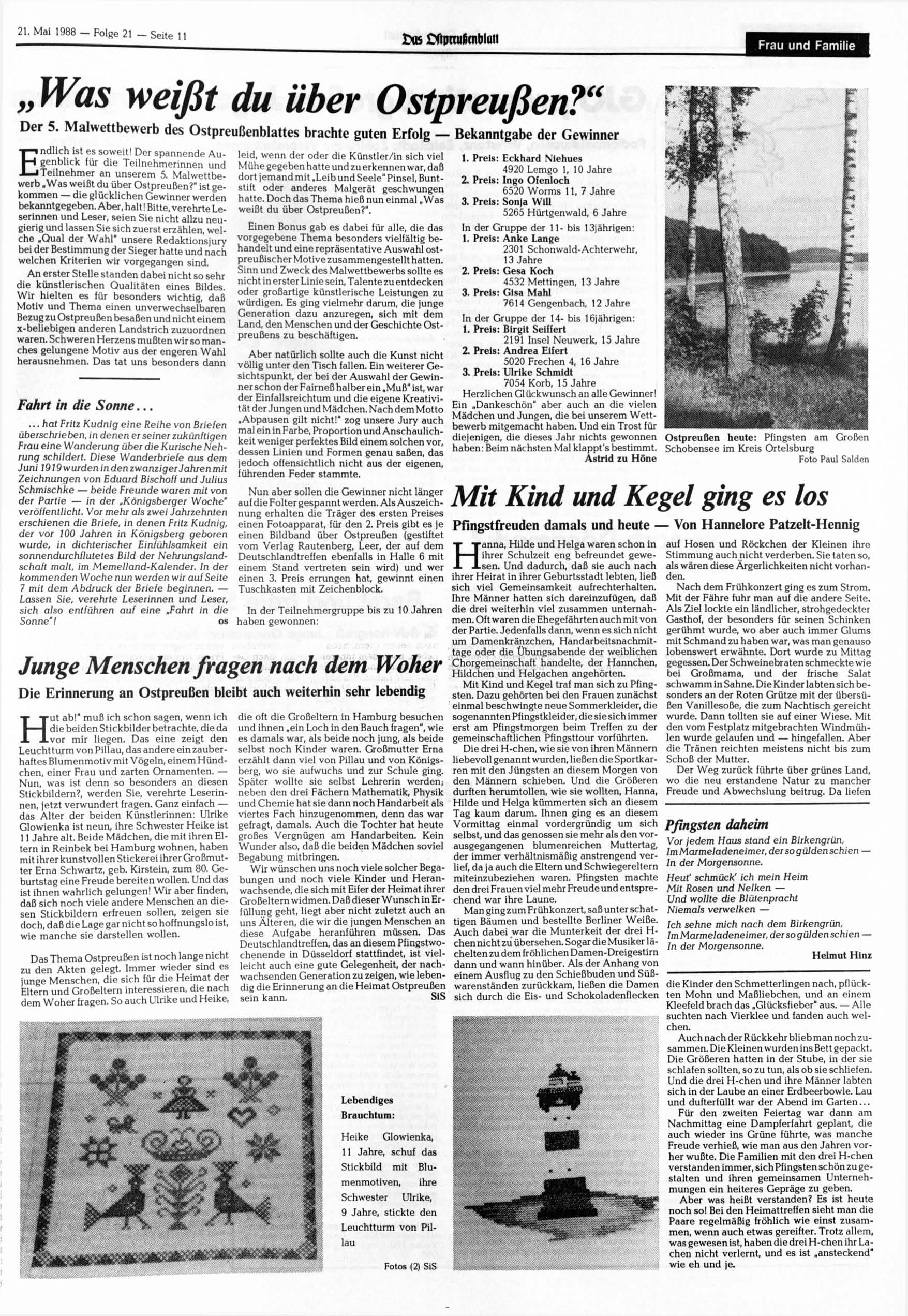 21. Mai 1988 -Folge 21 - Seite 11 txis DfionuRmbluii Frau und Familie Was weißt du über Ostpreußen?" Der 5.