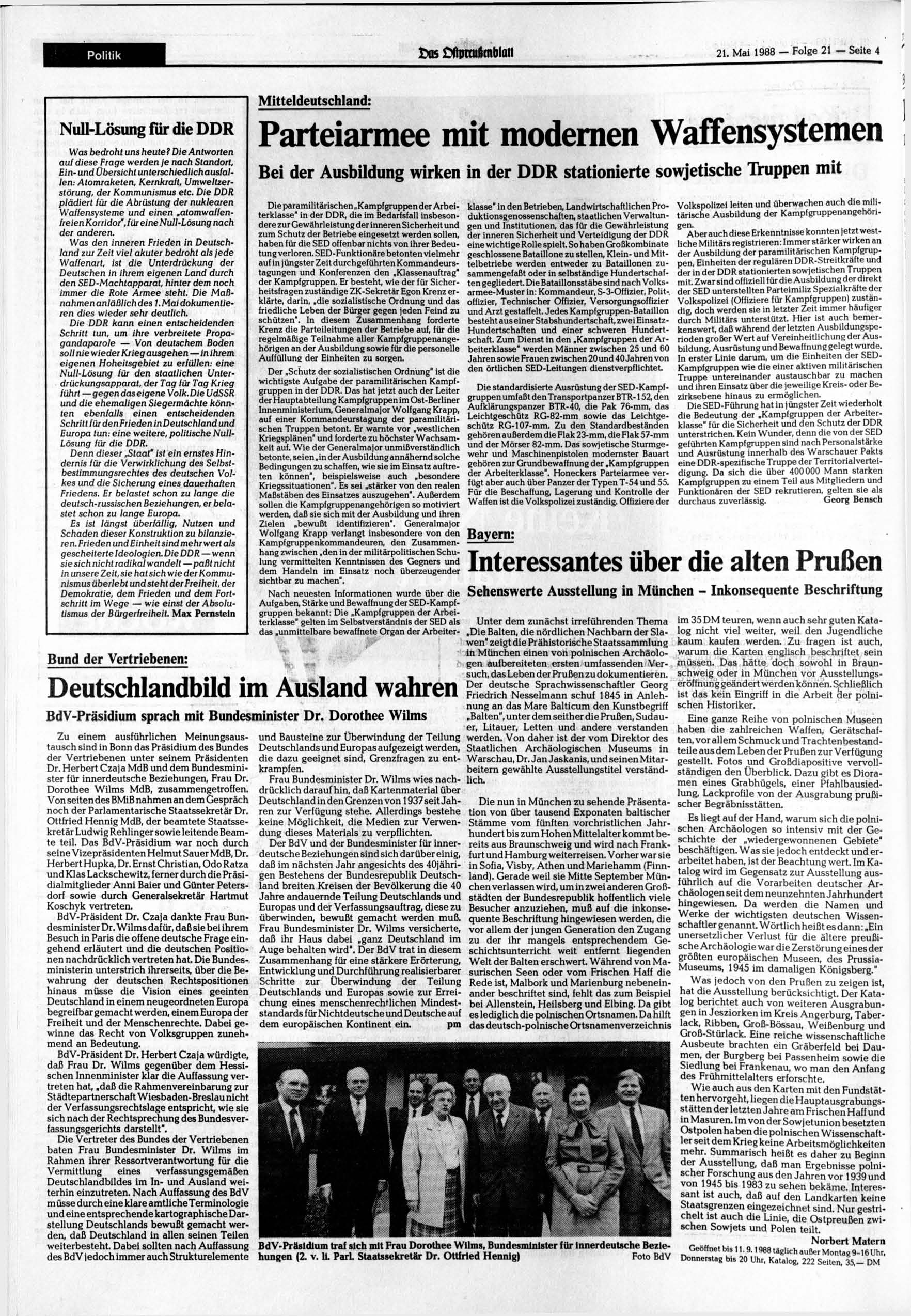 Politik os )ftptaifimblati 21. Mai 1988 Folge 21 Seite 4 Mitteldeutschland: Null-Lösung für die D D R Was bedroht uns heute?