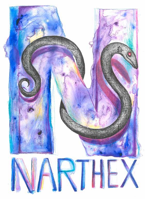 59 Logo Narthex 3: Ein exklusiver Vorblick: Das Logo der im Februar erscheinen Narthex 3, Nietzsche!, gezeichnet von Niklas Fiedler. Der Aal ist neben dem Eisvogel das Wappentier der HARP.