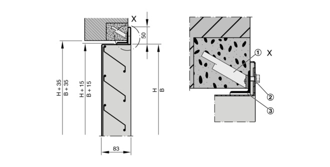 EINBAUDETAILS Einbau und Inbetriebnahme Vor dem Einmörteln Angeschweißte Maueranker umbiegen und aufspreizen Nach dem Einmörteln Wetterschutzgitter am