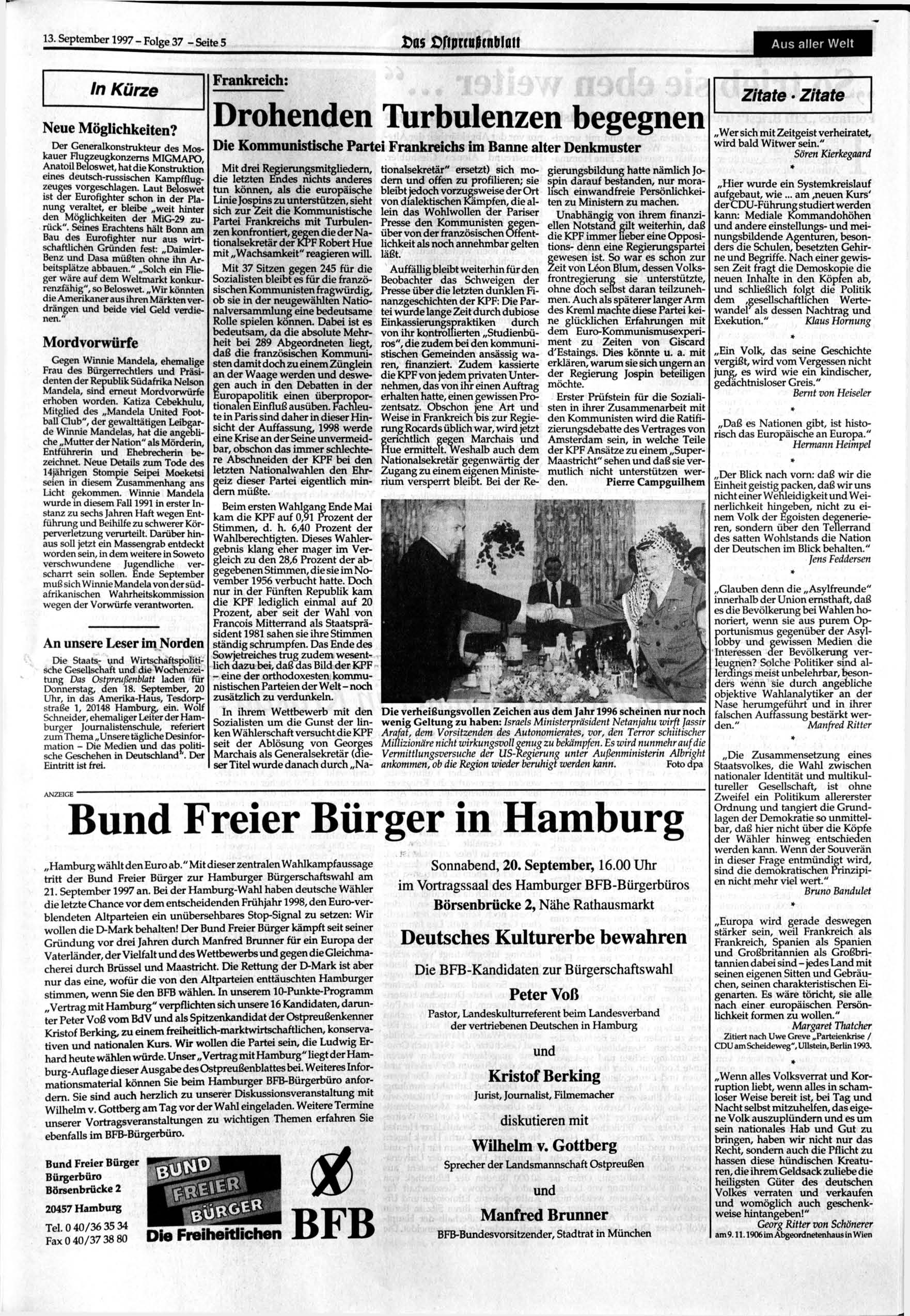 13. 1997 - Folge 37 - Seite 5 Das ßffprtuHtnblaii Aus aller Welt In Kürze Neue Möglichkeiten?