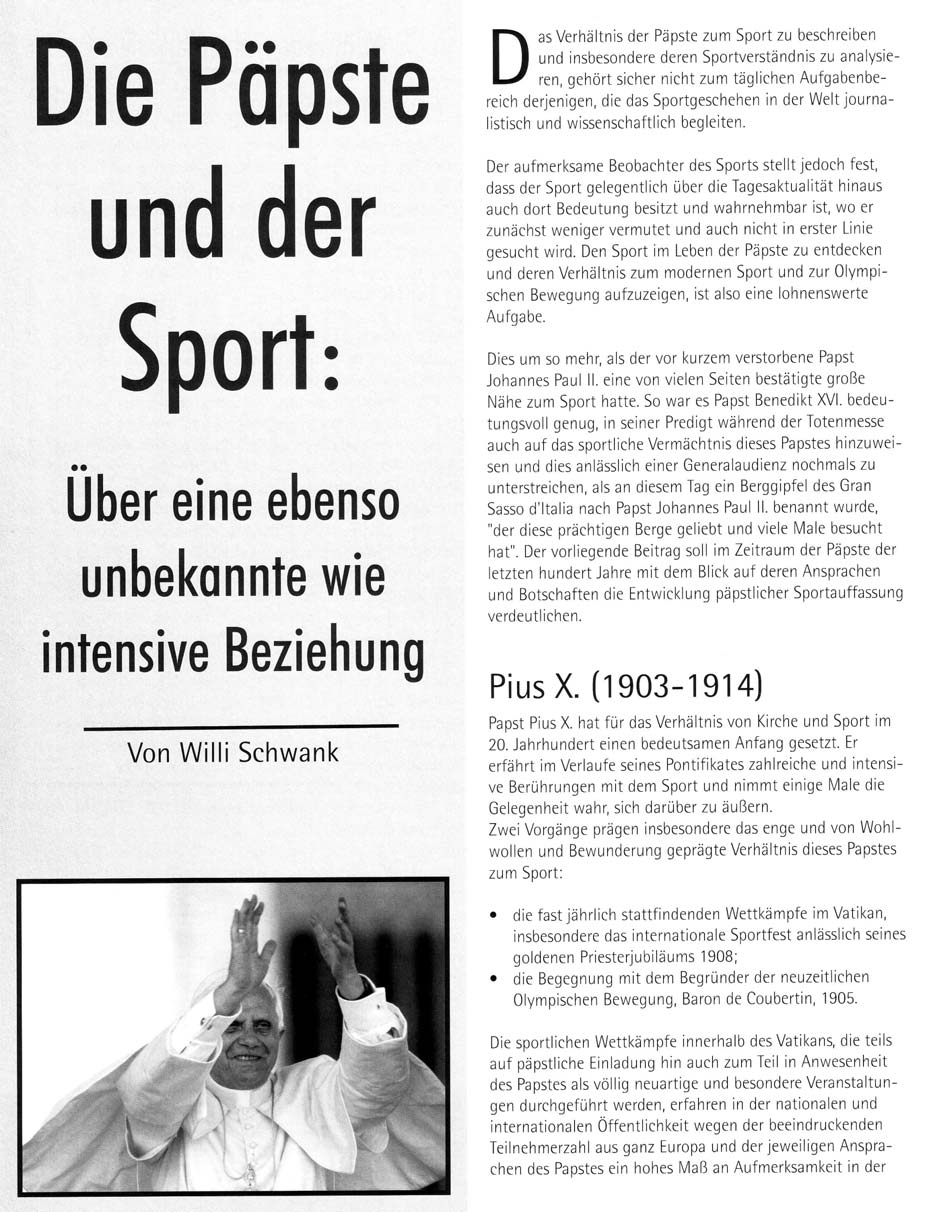 Schwank, Willi: Die Päpste und der Sport: Über eine ebenso unbekannte