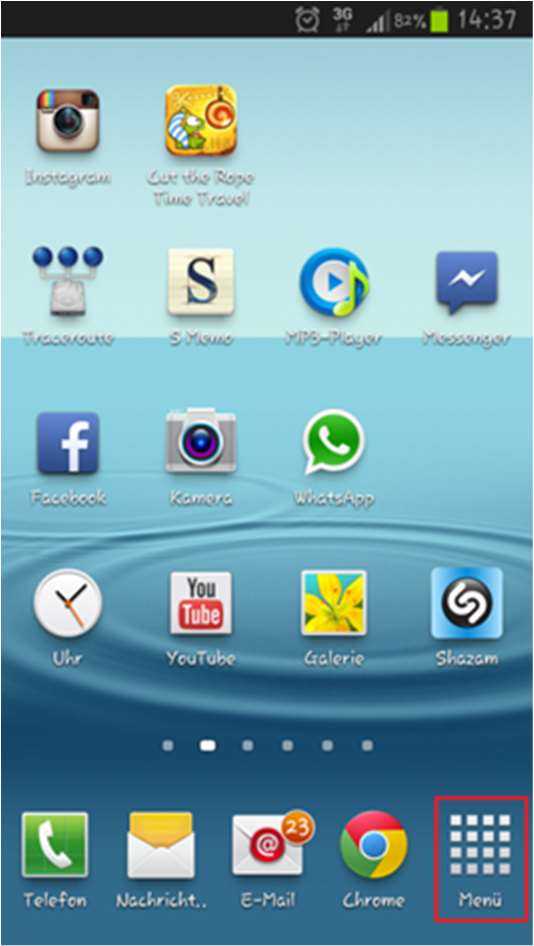 Android Als Beispiel wurde hier Android 4.1.2 auf einem Samsung Galaxy Gerät ausgewählt.