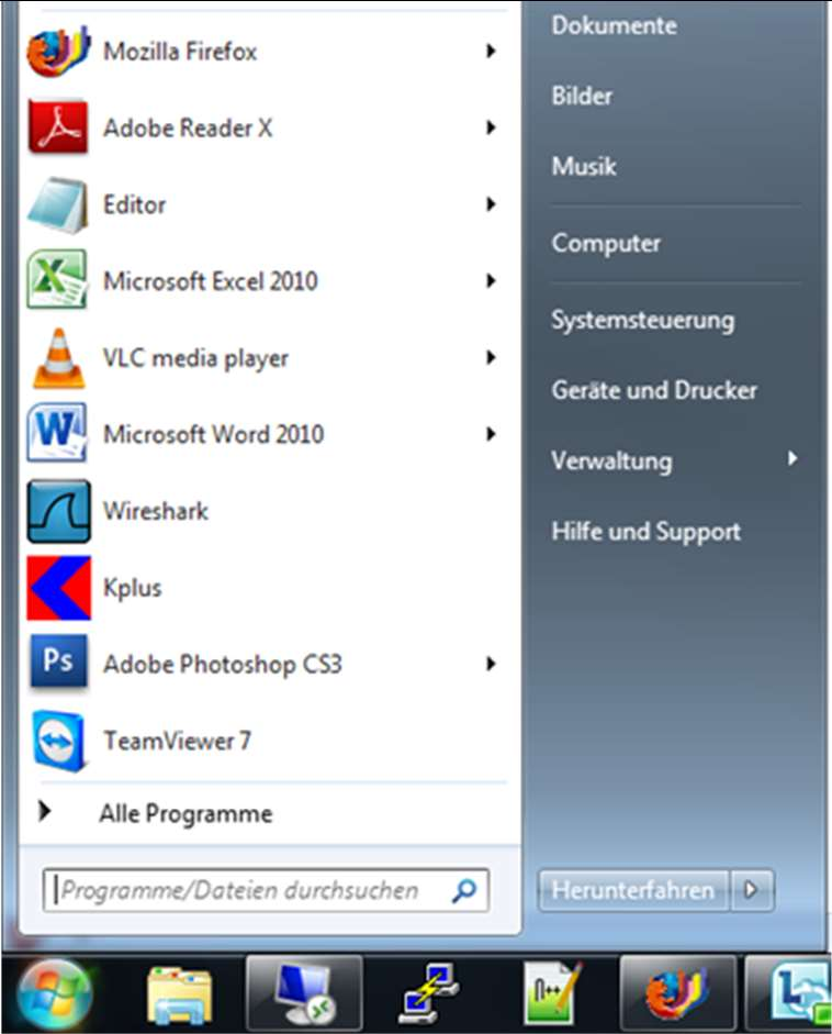 Zur Systemsteuerung in Windows 7 Klicken Sie auf das Startsymbol und anschließend auf die