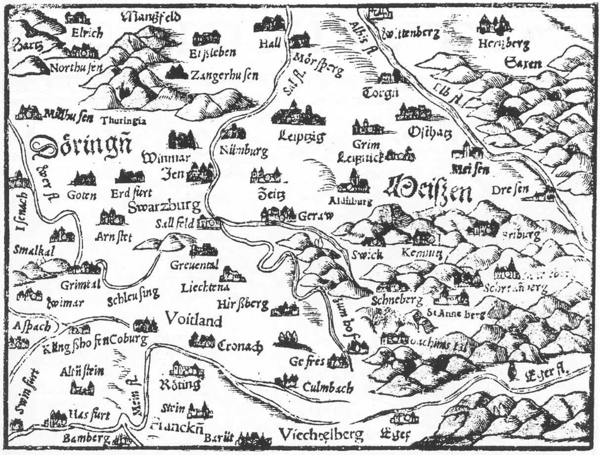 Frühe nichtamtliche Übersichtskarten Älteste gedruckte Darstellung Thüringens aus der