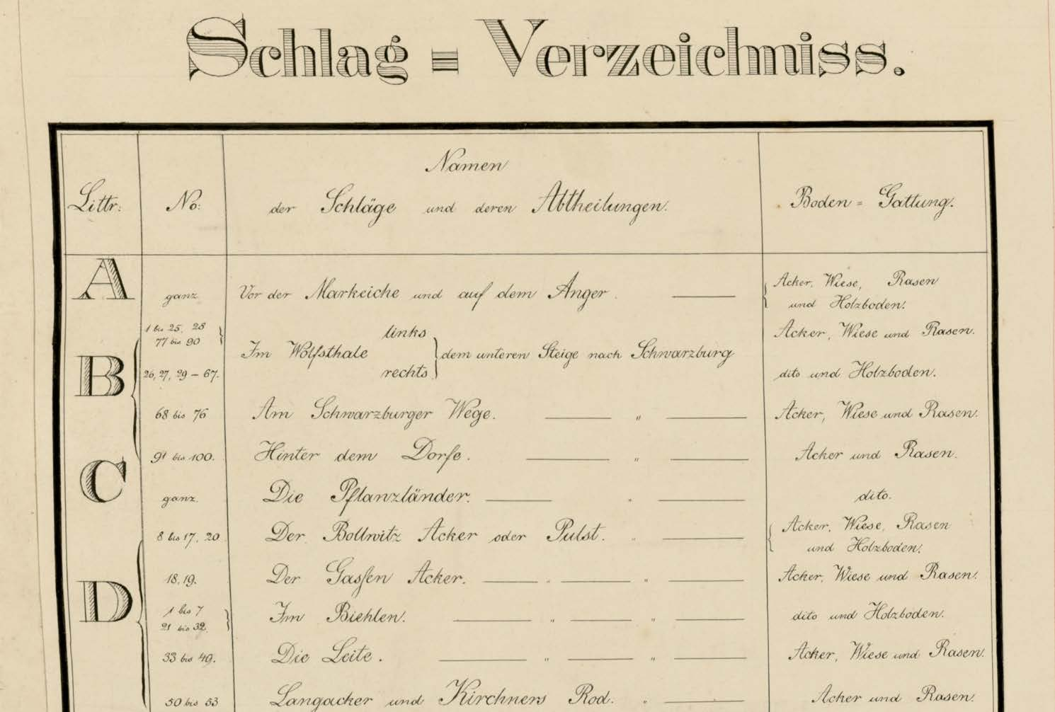 Rezesskarte des Dorfes Bechstedt-Trippstein 1865.