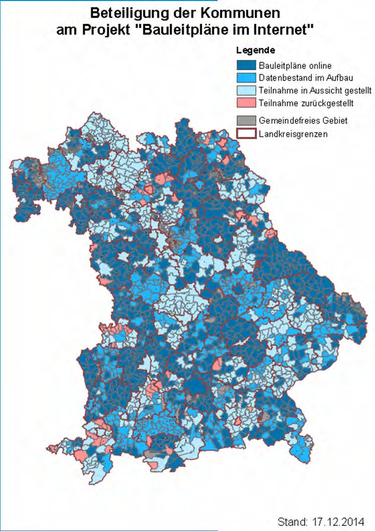 Bauleitpläne Bayern Derzeit ca. 67 % der Kommunen beteiligt in Aussicht gestellt: ca.