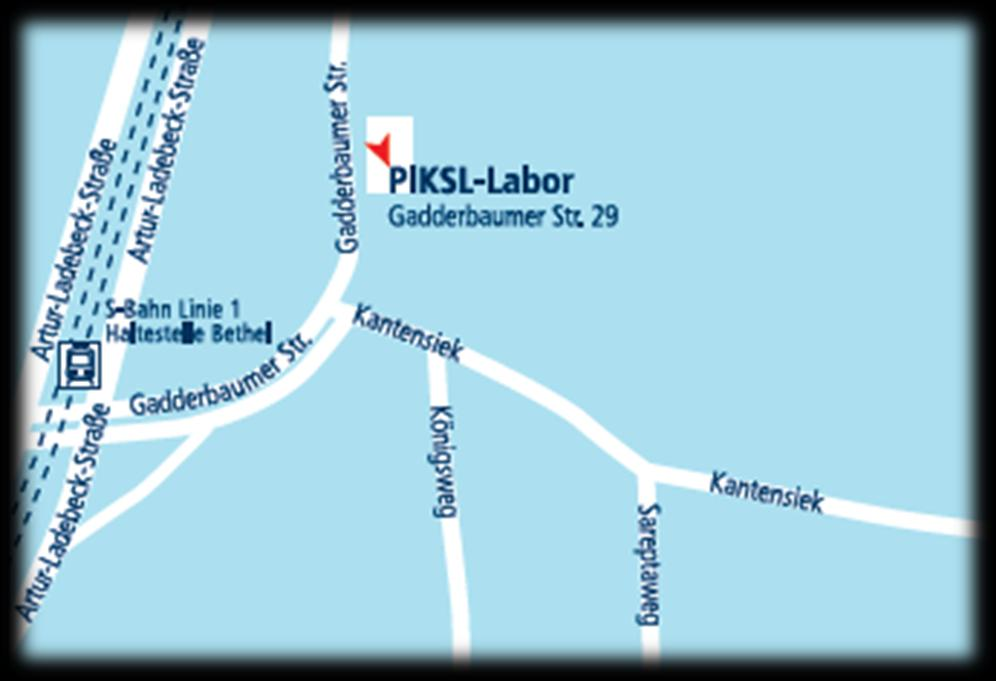 Anfahrt und Kontakt zum PIKSL Labor Bielefeld v. Bodelschwinghsche Stiftungen Bethel PIKSL Labor Bielefeld Gadderbaumer Straße 29 33602 Bielefeld Telefon: 0521 144-4920 piksl.bielefeld@bethel.
