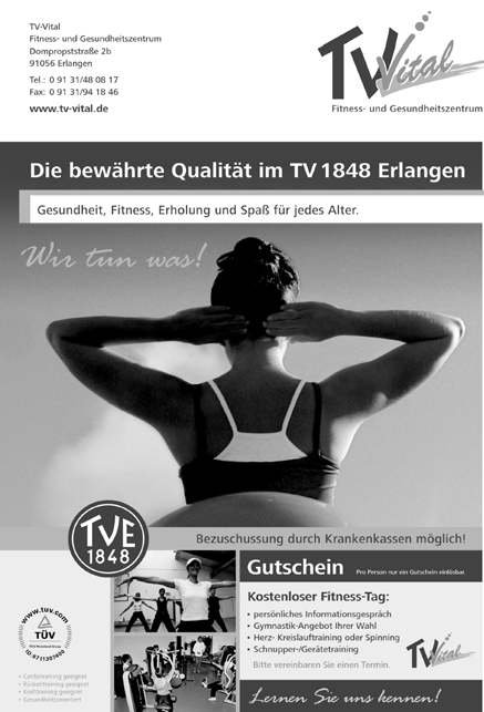 TV-Vital Turnverein 1848 Erlangen Erweiterte Öffnung am Samstag!