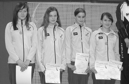 Platz konnte die Damenmannschaft des TV 1848 Erlangen erturnen; Dorothee Gallasch, Julia Schmökel, Marina Cervenka und Julia Stumpf siegten mit 243,00 Punkten vor Neufahrn und Röttenbach. Nach dem 2.