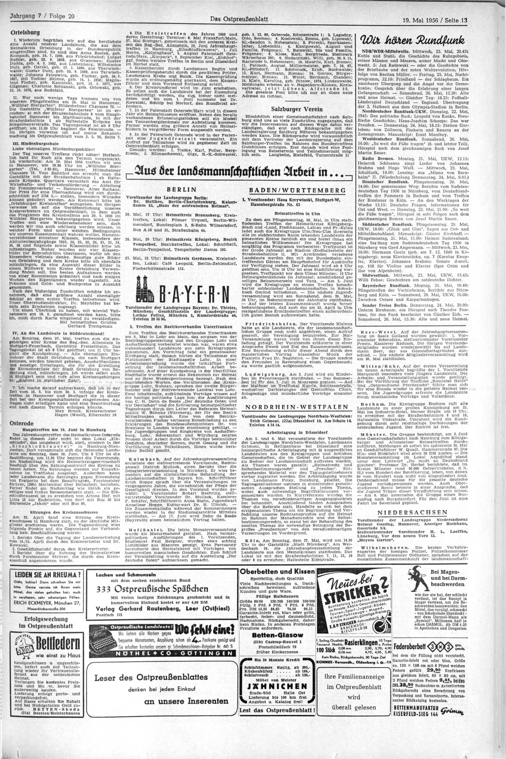 \ Das Ostpreußenblatt 19. Mai 1956 / Seite 13 Orteisburg I.