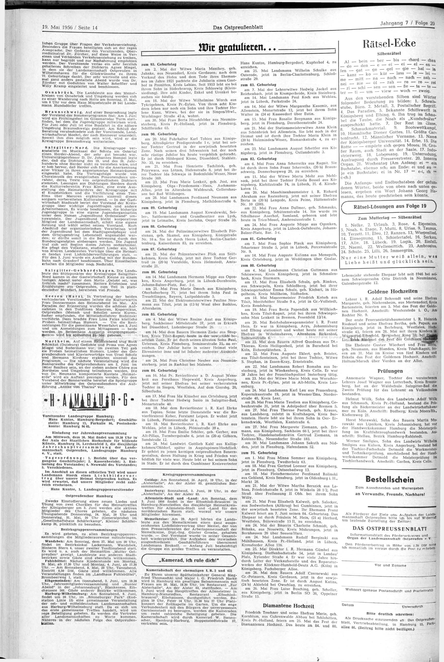 19. Mai 1956 / Seite 14 liehen Gruppe über Fragen der Verkehrserziehung..Besonders die Frauen beteiligten sich an der regen Aussprache. Der Gedanke des Vorsitzenden, Obermedizinalrat Dr.