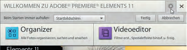 Das Schwesterprogramm Adobe Photoshop Elements verwendet das gleiche Modul, sodass Sie an einer Stelle Ihre gesamten Videos und Fotos verwalten können. Deshalb wird hier auch von Fotos gesprochen.