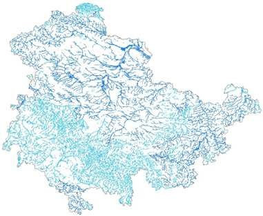 Datengrundlage A3 Kulisse An die DGK-Lw 2014 angepasstes Gewässernetz, Bezug AL- Feldblöcke Tiefenlinien mit Gewässeranschluss Tiefenlinien (blau) mit
