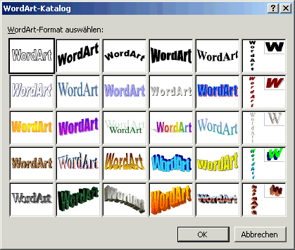 MICROSOFT WORD XP 12.2 WORDART (ZIERSCHRIFTEN) Über die Schaltfläche auf der Symbolleiste Draw gelangen Sie in WordArt.