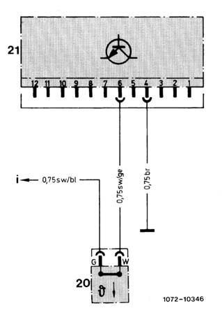 D. Leerlaufdrehzahlanhebung bei kaltem Motor a) Fahrzeuge mit Kühlmitteltemperaturschalter 42 C Motor im Leerlauf bei ca. 80 C Motoröltemperatur. Kühlmitteltemperatur < 42 C simulieren.