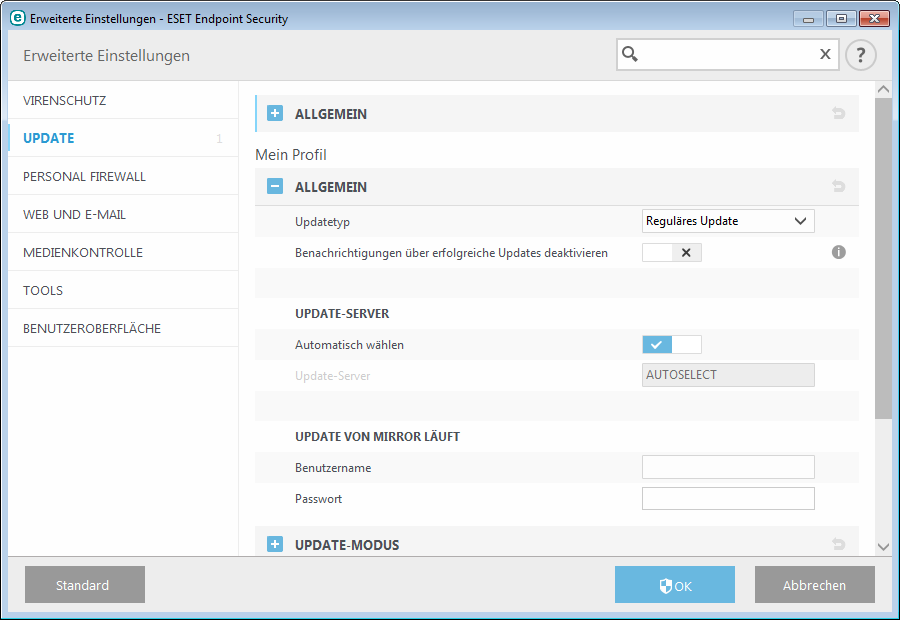 ESET Endpoint Security zeichnet Snapshots der Signaturdatenbank und der Programmmodule zur späteren Verwendung mit der Rollback-Funktion auf.