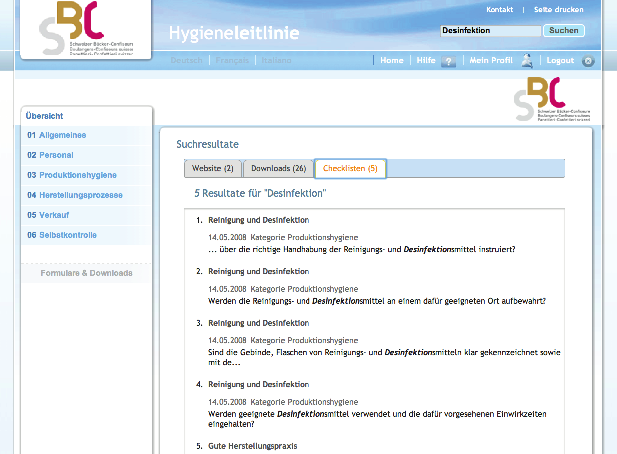 Integrale Suchfunktion Manual für die Online-Hygieneleitlinie Seite 10/11 Im oberen Feld der Seite befindet sich die Suchfunktion.