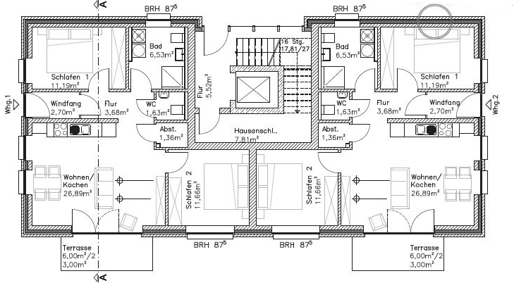 Grundriss des Exposé-Objekts Haus 2 - Erdgeschoss Der Grundriss ist nicht maßstabsgetreu.