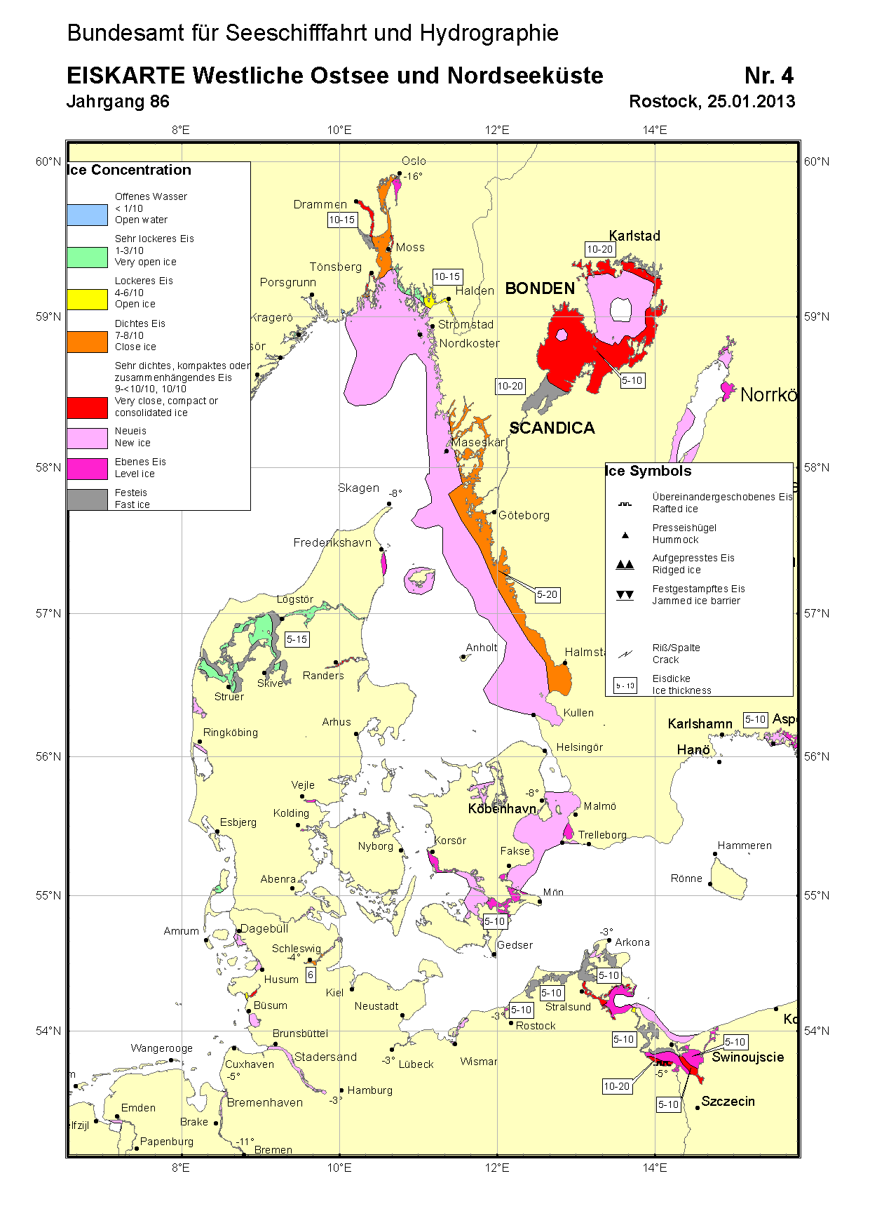 Eisverhältnisse in der Deutschen Bucht, im Kattegat, Skagerrak sowie in den dänischen und schwedischen Gewässern der westlichen Ostsee An der niederländischen Nordseeküste trat im Wattenmeer südlich