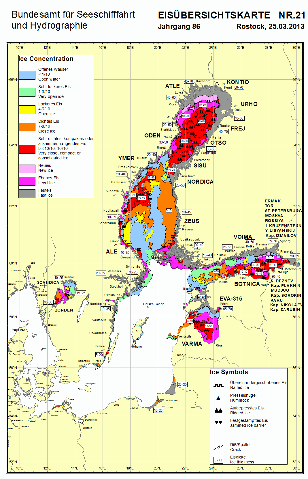 Eisverhältnisse im nördlichen Ostseeraum (nördlich von 56 N) Das erste Eis des Winters 2012/13 bildete sich in den nördlichen innersten Schären der Bottenvik in der zweiten Novemberdekade, im