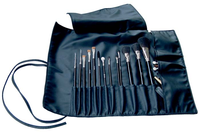 [2604] ROLL-BAG FOR COSMETIC BRUSHES EMPTY MATERIAL synthetic leather for brushes with short handles Seperating different brushes