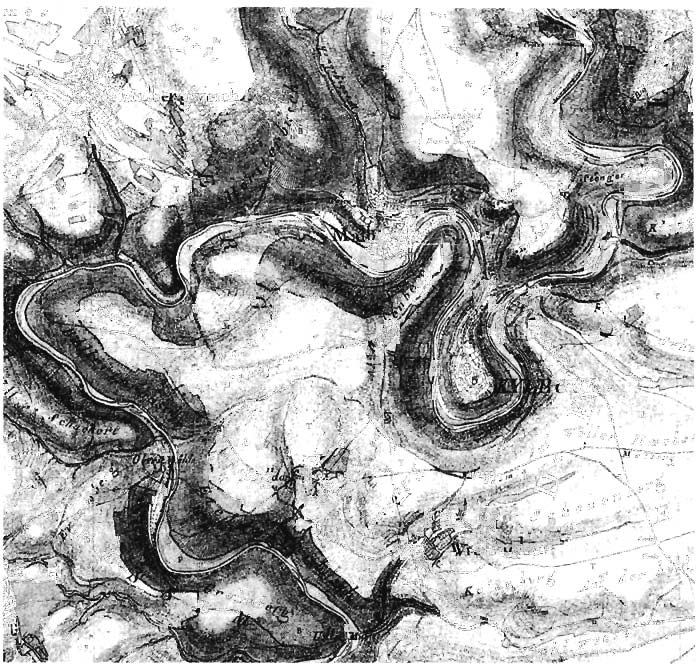 11 6 6. Name, Lage, Patrozinium Der große Kyllbogen, östlich die (fas t geschlossene) Schleife um den Kyllberg mit dem Stift. Ausschnitt aus der Tranchot-Karte 1803/ 20. B.