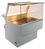 Die SNACK Line-Wärmevitrine mit Panoramascheibe bietet optimale Warmhaltung der Speisen auch bei offener Bedienseite in Stoßzeiten.