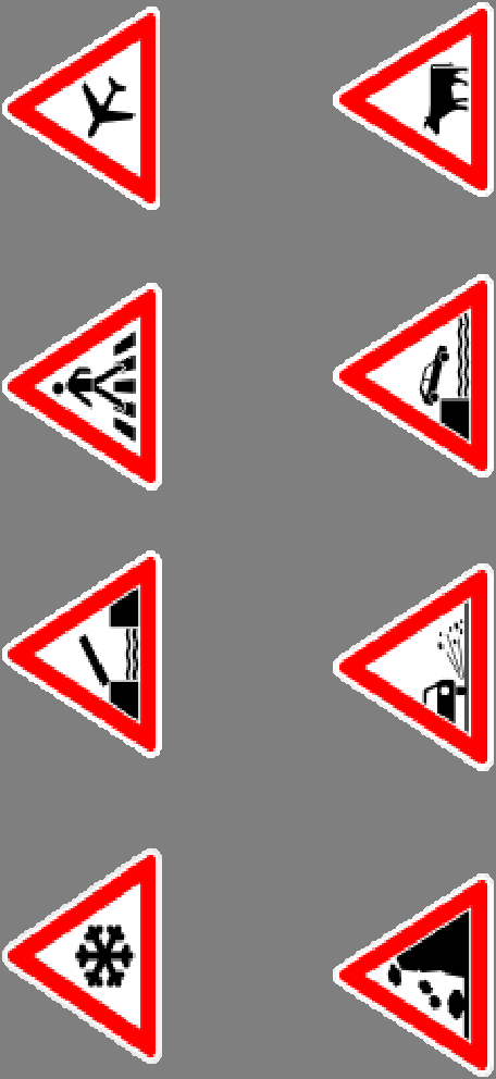 Die folgenden Verkehrszeichen sind als Abbildung in der StVO entfallen und wurden zu Sinnbildern herabgestuft.