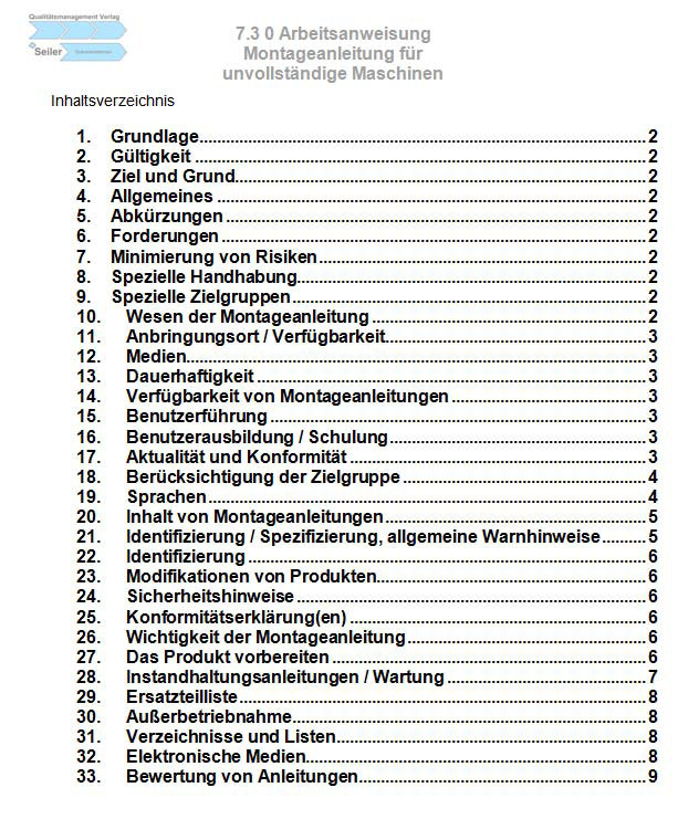 Arbeitsanweisung Montageanleitung (MS-Word) Copyright Qualtätsmanagement Verlag Seiler,