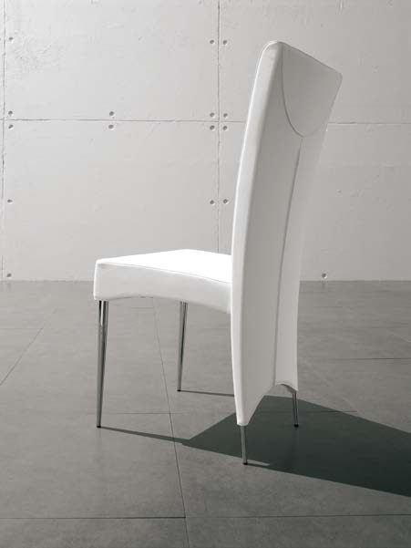 Chair with chromed frame or silber met, white, black, graphite, grey, oyster lacquered steel frame and covered in fabric, soft leather or synthetic leather as per sample card.