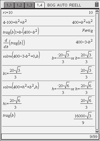 3. Lösen mit dem CAS von TI-Nspire TM CAS Die algebraische Berechnung besteht zum einen in der Aufstellung des Terms für die Tragfähigkeit als Funktion der Breite (oder der Höhe) und zum anderen in