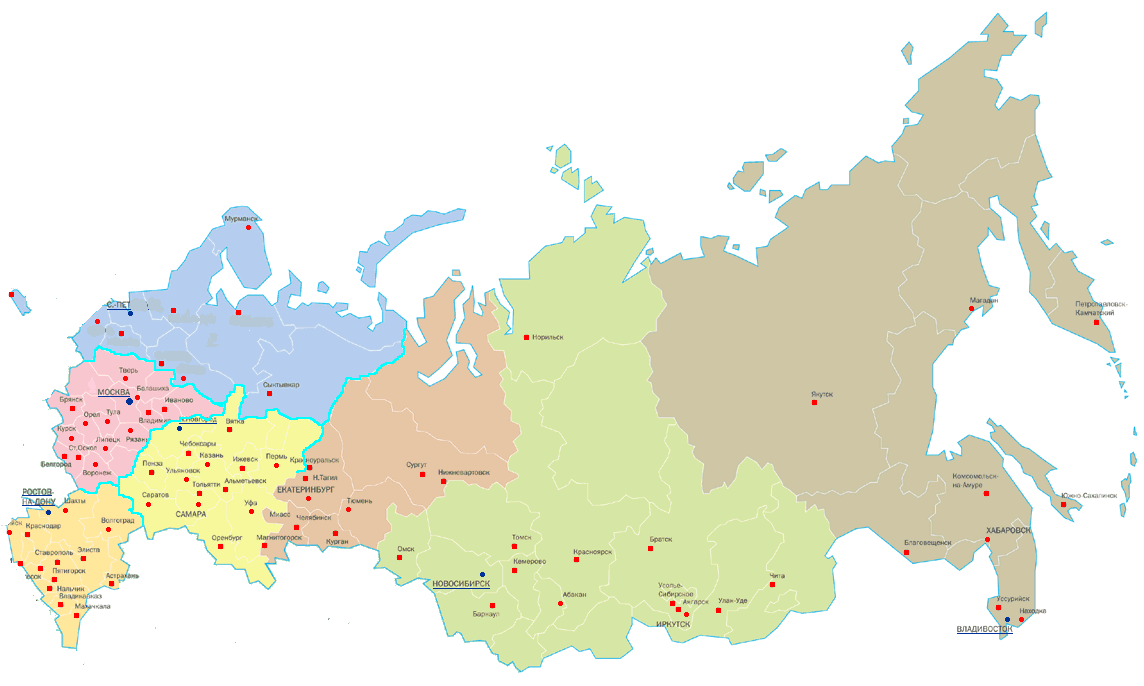 Ausbau der Vertriebsaktivitäten in den Regionen 8 Föderale Bezirke und 11 Millionenstädte in der RF Moscow - 12,05 Mio (Central federal district) Sankt-Petersburg 5,19 Mio (North West federal