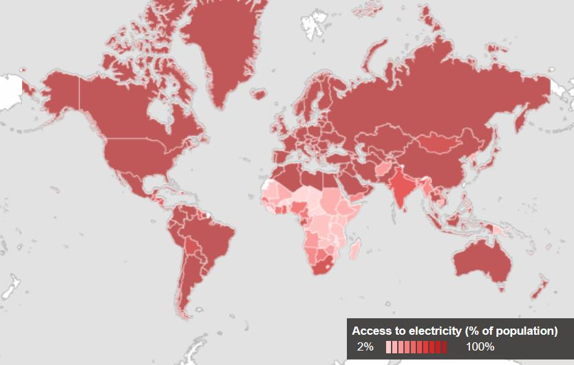 Zugang zu Elektrizität weltweit Source: The World Bank,