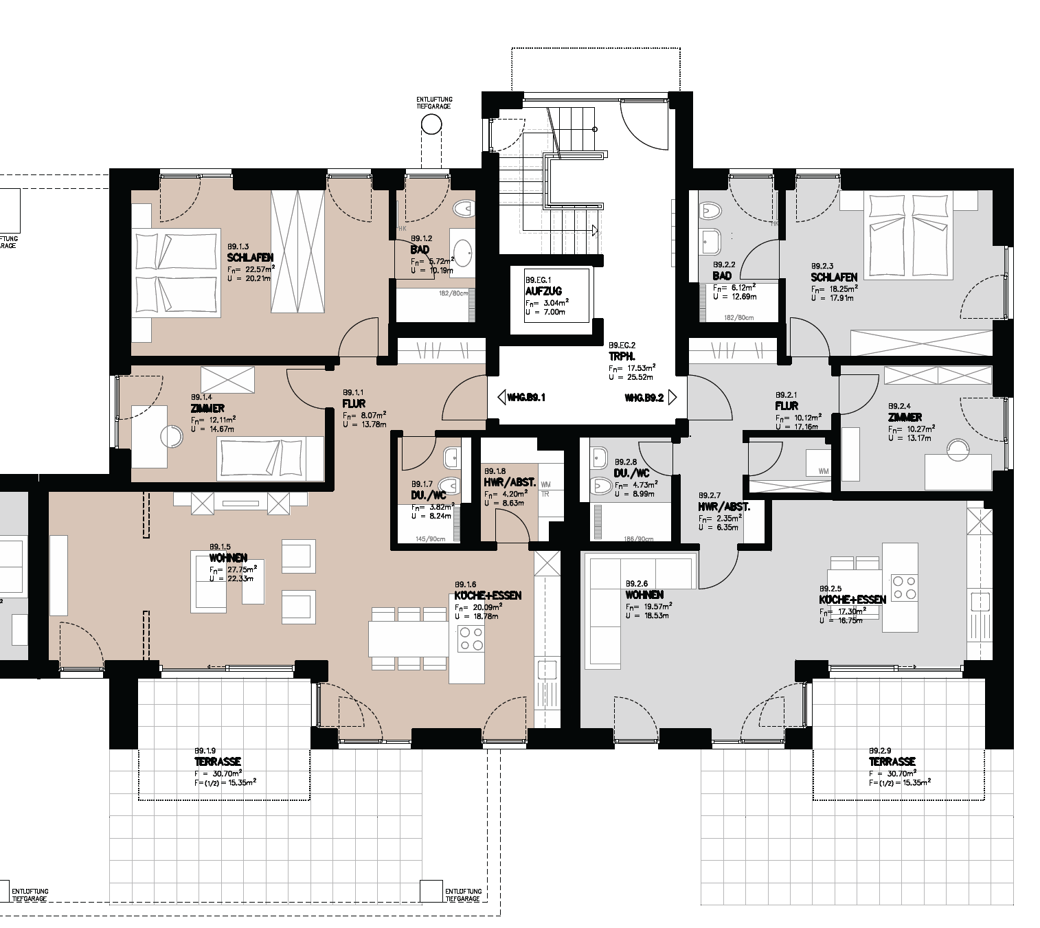 Haus B9 - Erdgeschoss Whg. B9.1 Whg. B9.2 ~118,50 m² ~103,50 m² 3,5 Zi.