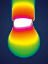 T c -Punkt ist an einer bestimmten Stelle am Gehäuse der Lampe angebracht, um auf einfache Weise deren Temperaturverhalten in einer Leuchte zu ermitteln.