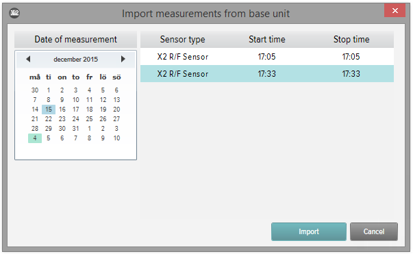 Benutzerhandbuch RaySafe X2 View Messungen importieren VON BASE UNIT IMPORTIEREN Wenn Sie Messungen in einer Base Unit in X2 View importieren möchten, gehen Sie wie folgt vor: 1.