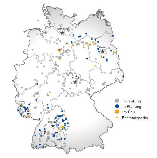 Unternehmensvorstellung Onshore-Projekte in Deutschland In Betrieb: 27 Standorte / 116 WEA / 199 MW Im Bau: 2 Standorte/