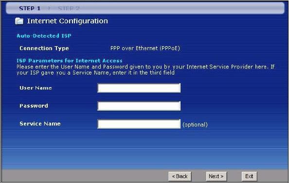 Geben Sie hier die Parameter der ADSL- Verbindung ein: Ihr Benutzernamen und Ihr Passwort Benutzernamen: user@coppernet.ch oder aber user@tiscali.